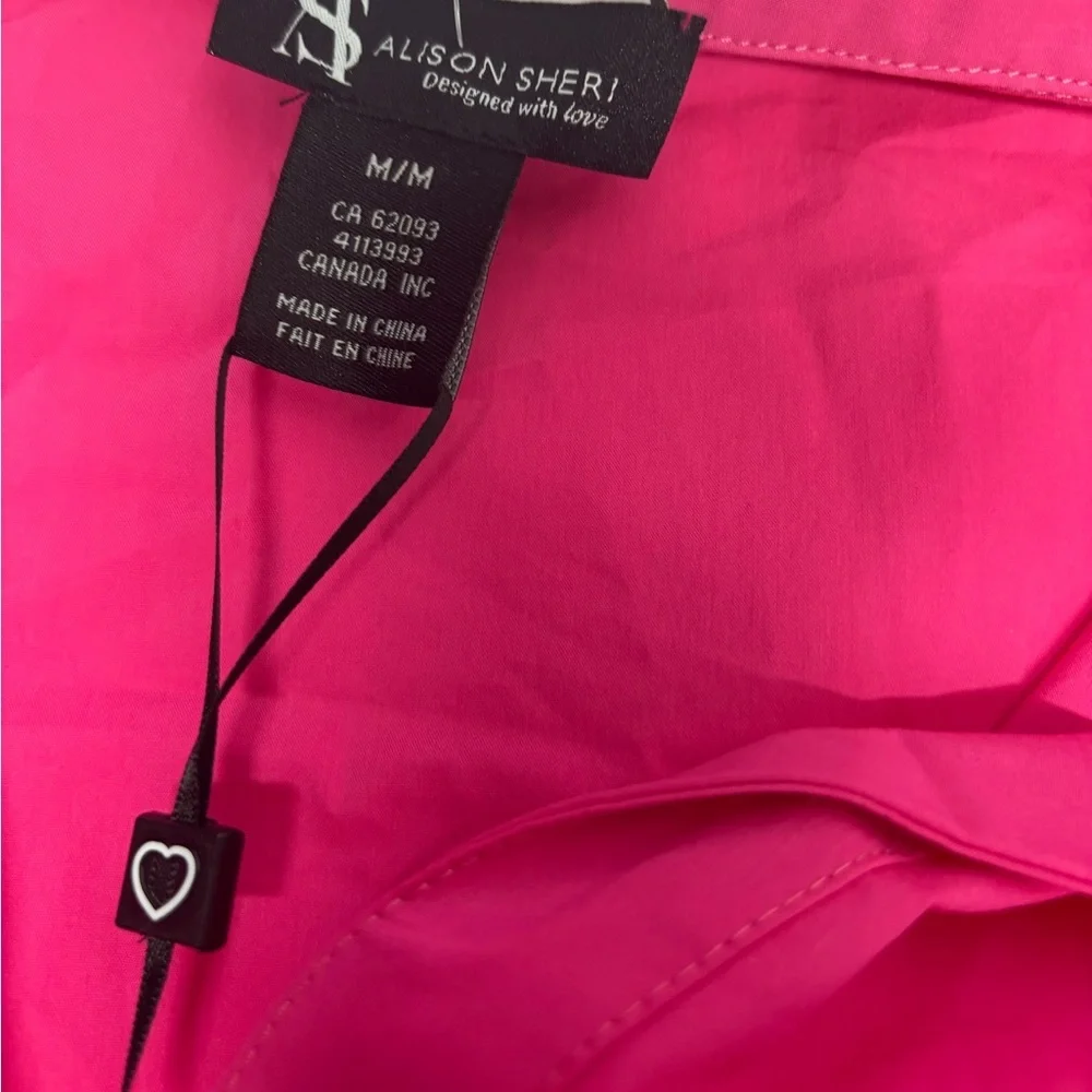 ALISON SHERI Hot Pink Button-Front Blouse with Bell Sleeves - NWT - Size M - Picture 3 of 6